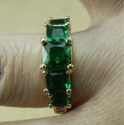 Natural 3.28CT Emerald Diamond 14K Yellow Gold Ring Size 6-10