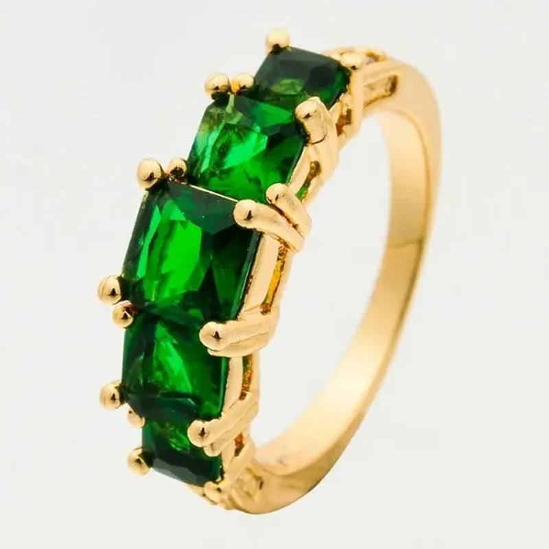 Natural 3.28CT Emerald Diamond 14K Yellow Gold Ring Size 6 - 10 - WORLD TIME VISITS