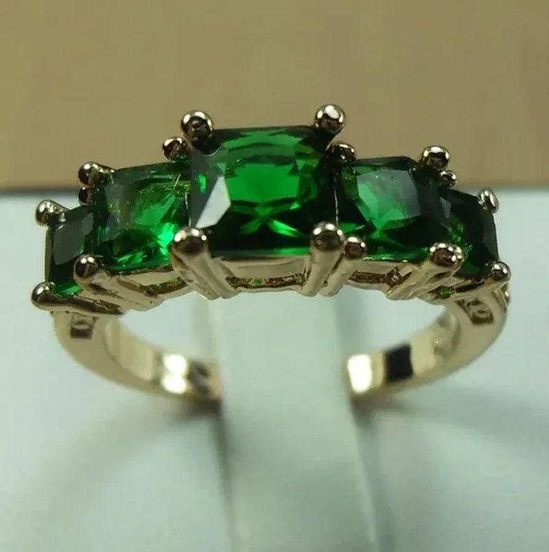 Natural 3.28CT Emerald Diamond 14K Yellow Gold Ring Size 6 - 10 - WORLD TIME VISITS