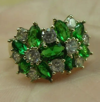 Natural 6.69CT Emerald Diamond 14K Yellow Gold Ring Size 6-10