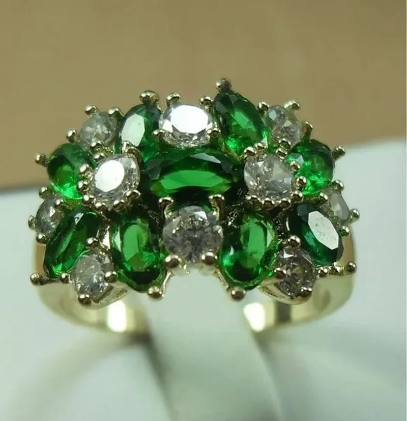 Natural 6.69CT Emerald Diamond 14K Yellow Gold Ring Size 6 - 10 - WORLD TIME VISITS