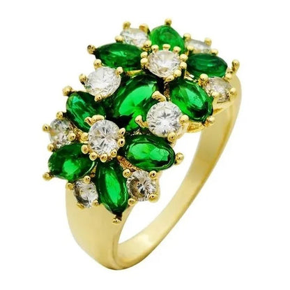 Natural 6.69CT Emerald Diamond 14K Yellow Gold Ring Size 6 - 10 - WORLD TIME VISITS