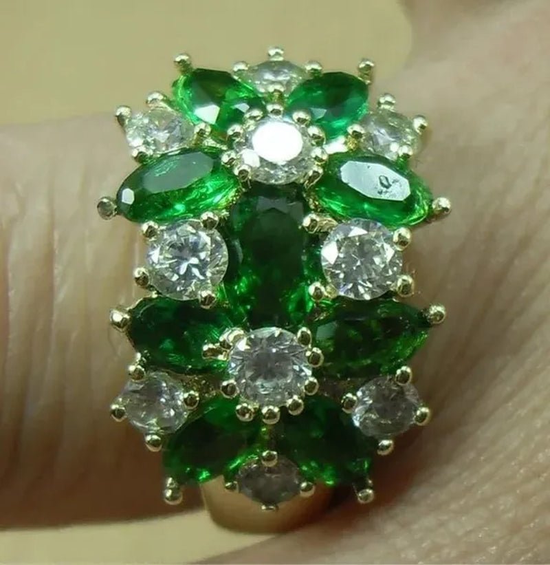 Natural 6.69CT Emerald Diamond 14K Yellow Gold Ring Size 6-10