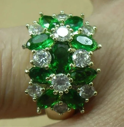 Natural 6.69CT Emerald Diamond 14K Yellow Gold Ring Size 6-10