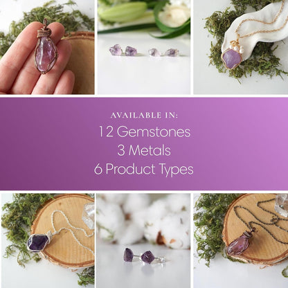 Natural Amethyst Necklace for Women - February Birthstone Necklace for Women - Designer Pendant Necklace - 40-60 Carat Amethyst, Antique Bronze Chain