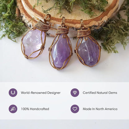 Natural Amethyst Necklace for Women - February Birthstone Necklace for Women - Designer Pendant Necklace - 40-60 Carat Amethyst, Antique Bronze Chain