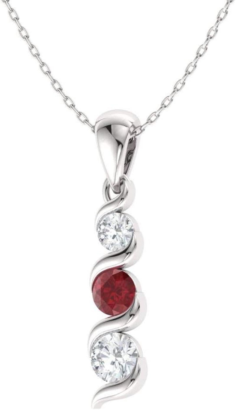 Natural and Certified Gemstone and Diamond Three Stone Petite Necklace in 14K Solid Gold | 0.18 Carat Pendant with Chain