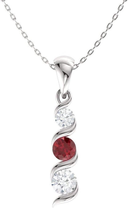 Natural and Certified Gemstone and Diamond Three Stone Petite Necklace in 14K Solid Gold | 0.18 Carat Pendant with Chain - WORLD TIME VISITS