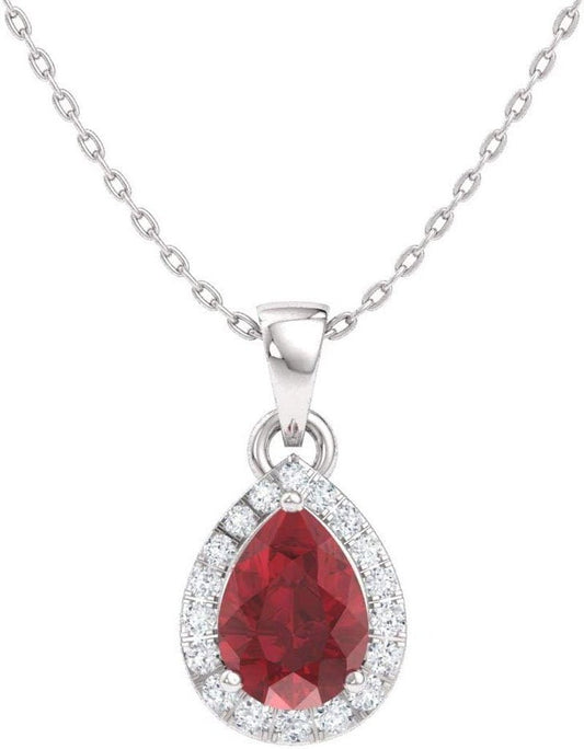 Natural and Certified Pear Gemstone and Diamond Halo Drop Petite Necklace in 14K Solid Gold | 0.33 Carat Pendant with 18 Inch Chain - WORLD TIME VISITS