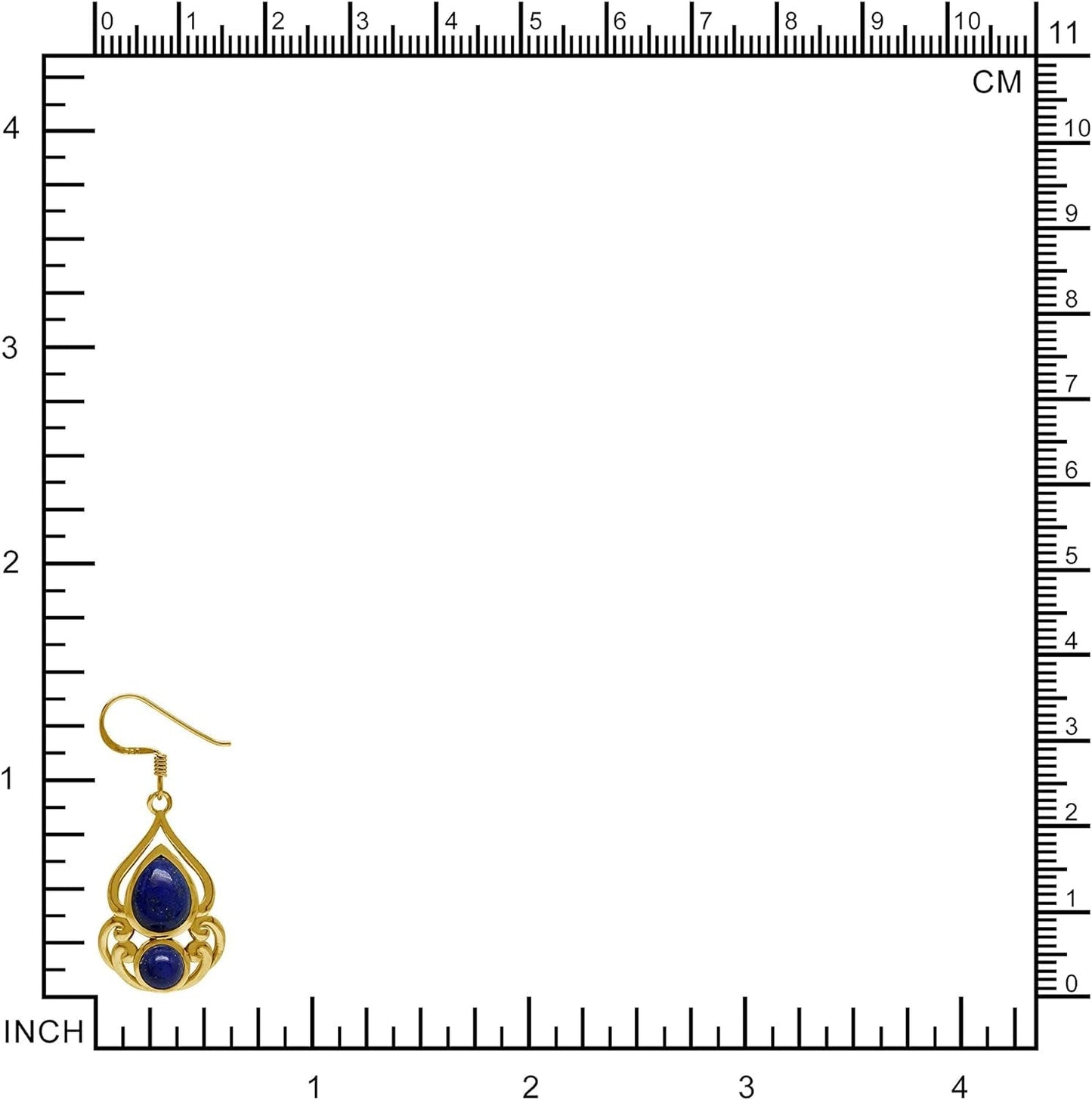 Natural Blue Lapis Lazuli 14K Yellow Gold Plate 925 Sterling Silver Victorian Drop Dangle Hook Earrings - WORLD TIME VISITS