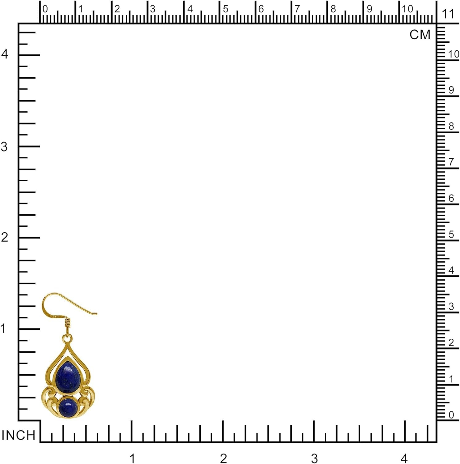 Natural Blue Lapis Lazuli 14K Yellow Gold Plate 925 Sterling Silver Victorian Drop Dangle Hook Earrings - WORLD TIME VISITS