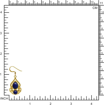 Natural Blue Lapis Lazuli 14K Yellow Gold Plate 925 Sterling Silver Victorian Drop Dangle Hook Earrings - WORLD TIME VISITS