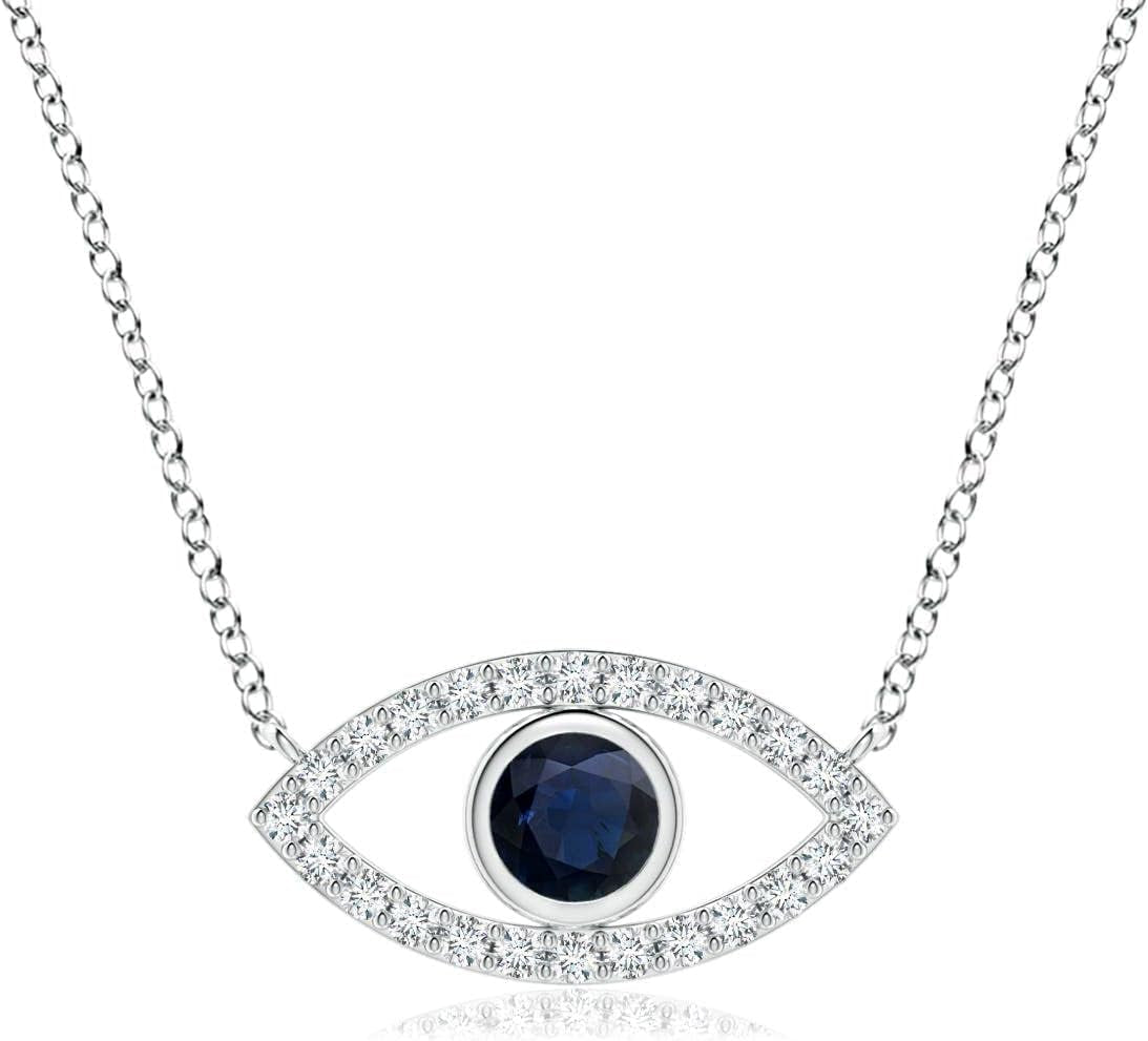 Natural Blue Sapphire Evil Eye Pendant Necklace in 14K Solid Gold for Women, Girls | September Birthstone Jewelry Gift for Her |Wedding | Anniversary | Engagement - WORLD TIME VISITS