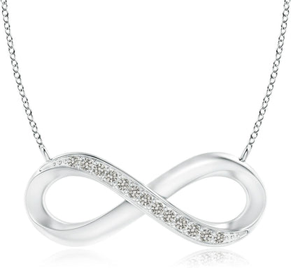 Natural Diamond Infinity Pendant Necklace in Sterling Silver / 14K Solid Gold | April Birthstone, Birthday, Engagement, Anniversary, Wedding Jewelry Gift for Women - WORLD TIME VISITS