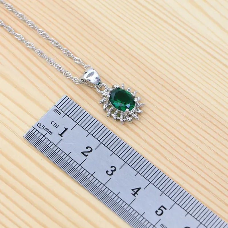 Natural Green Cubic Zirconia 925 Sterling Silver Jewelry Sets for Women Engagement Earrings Ring Pendant Necklace Set