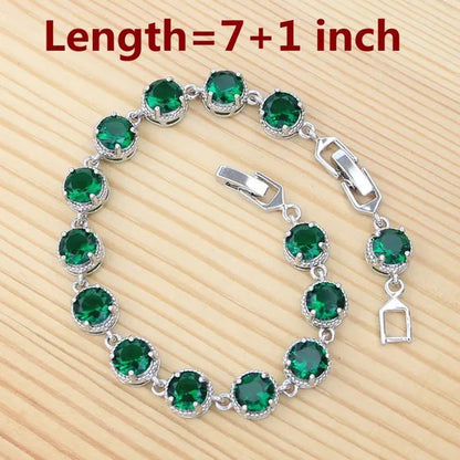 Natural Green Cubic Zirconia 925 Sterling Silver Jewelry Sets for Women Engagement Earrings Ring Pendant Necklace Set