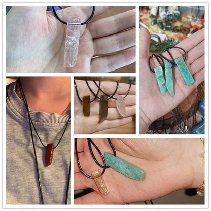 Natural Minerals Lucky Reiki Healing Crystal Quartz Stone Necklace Jewelry Pendulum Natural Tigereye Lazuli Citrin Necklace - WORLD TIME VISITS