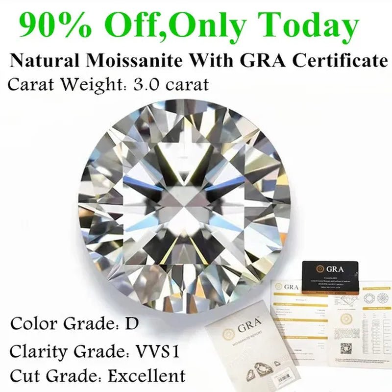 Natural Moissanite D Color Round Shape VVS1 Excellent Clarity Natual Moissanite With GRA Certificate Report and Card 1.0 Carat/ 2.0 Carat /3.0 Carat/4.0 Carat/5.0 Carat,Retail Price $9999 - WORLD TIME VISITS