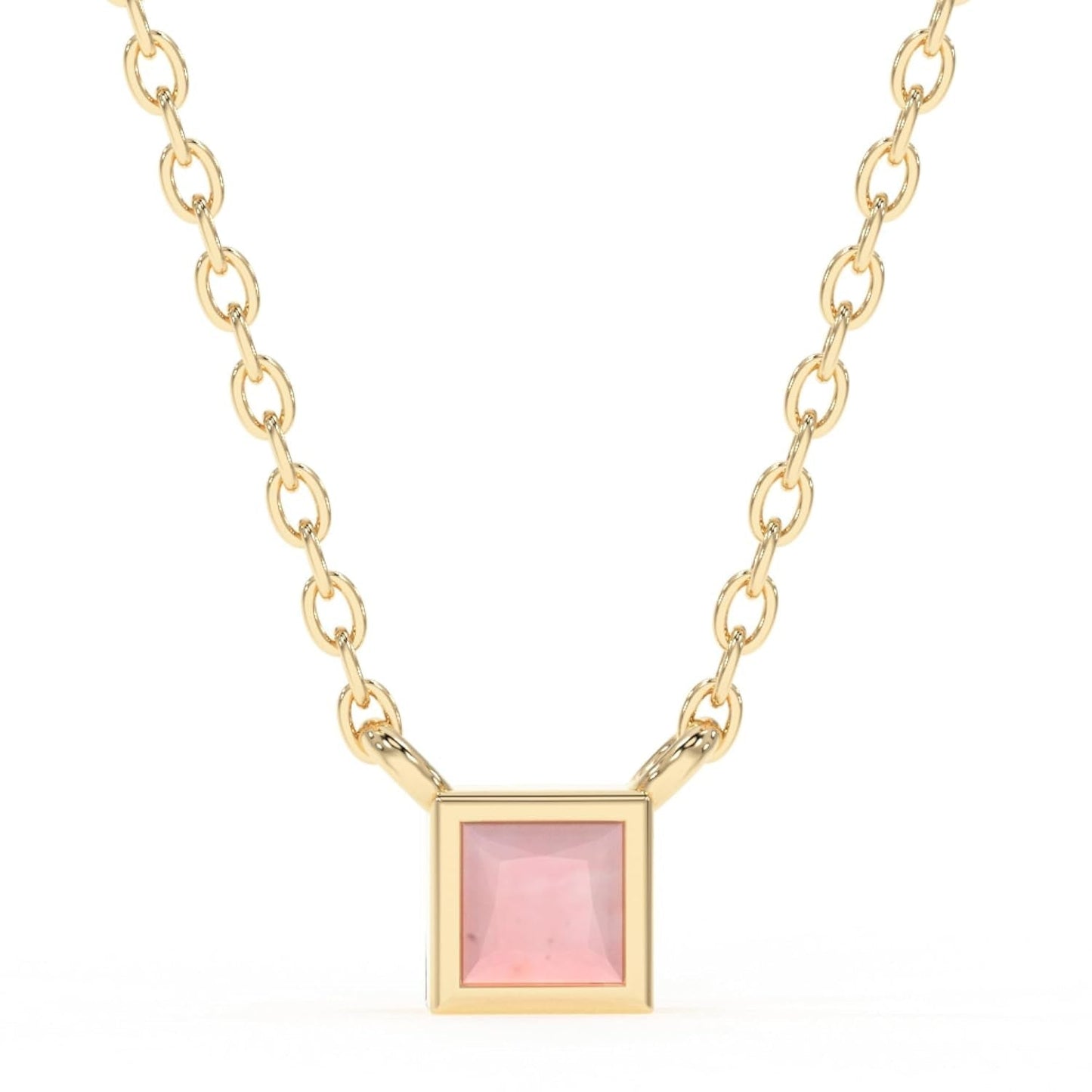 Natural Pink Opal Necklace for Women - Authentic 925 Sterling Silver 18K Gold Jewelry, Dainty Minimalist Square Pink Opal Pendant Necklace for Teen Girls, October Birthstone Gift for Mothers Day - WORLD TIME VISITS