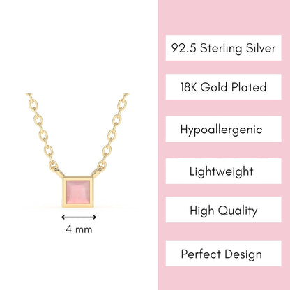 Natural Pink Opal Necklace for Women - Authentic 925 Sterling Silver 18K Gold Jewelry, Dainty Minimalist Square Pink Opal Pendant Necklace for Teen Girls, October Birthstone Gift for Mothers Day