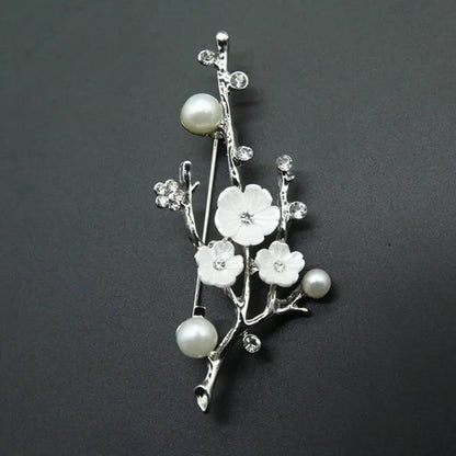 Natural Plum Blossom Brooches Pins for Women Vintage Freshwater Pearl Brooch Bouquet for Wedding Party