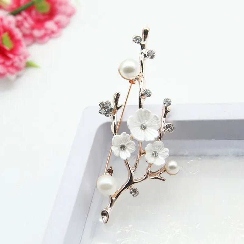 Natural Plum Blossom Brooches Pins for Women Vintage Freshwater Pearl Brooch Bouquet for Wedding Party - WORLD TIME VISITS