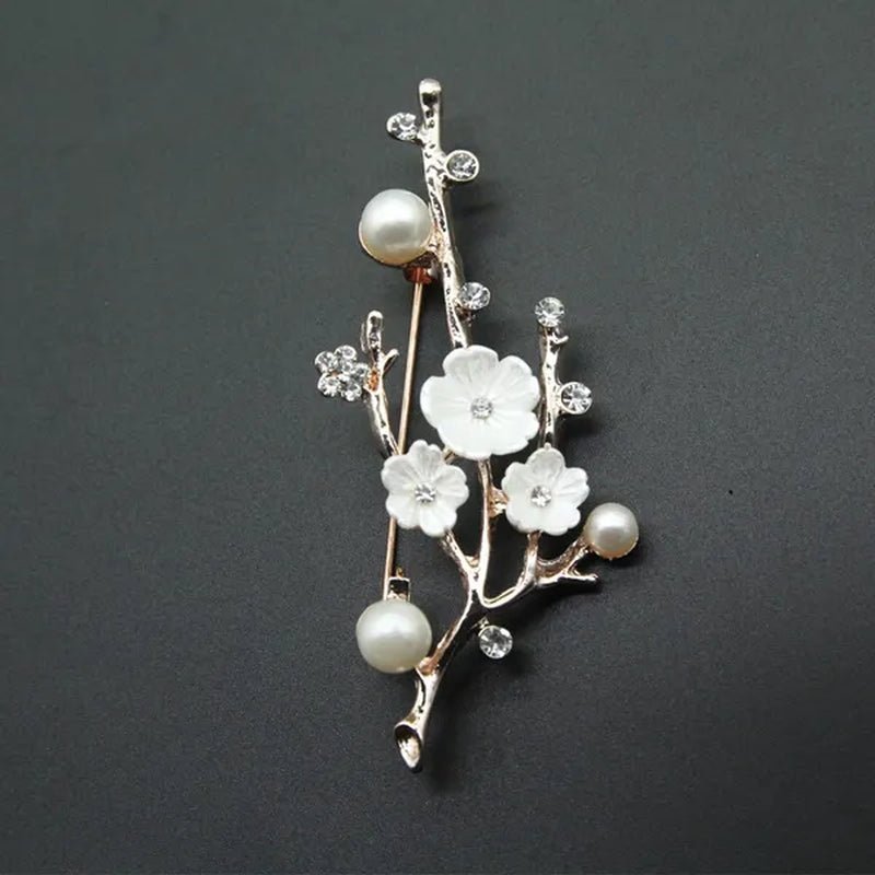 Natural Plum Blossom Brooches Pins for Women Vintage Freshwater Pearl Brooch Bouquet for Wedding Party - WORLD TIME VISITS