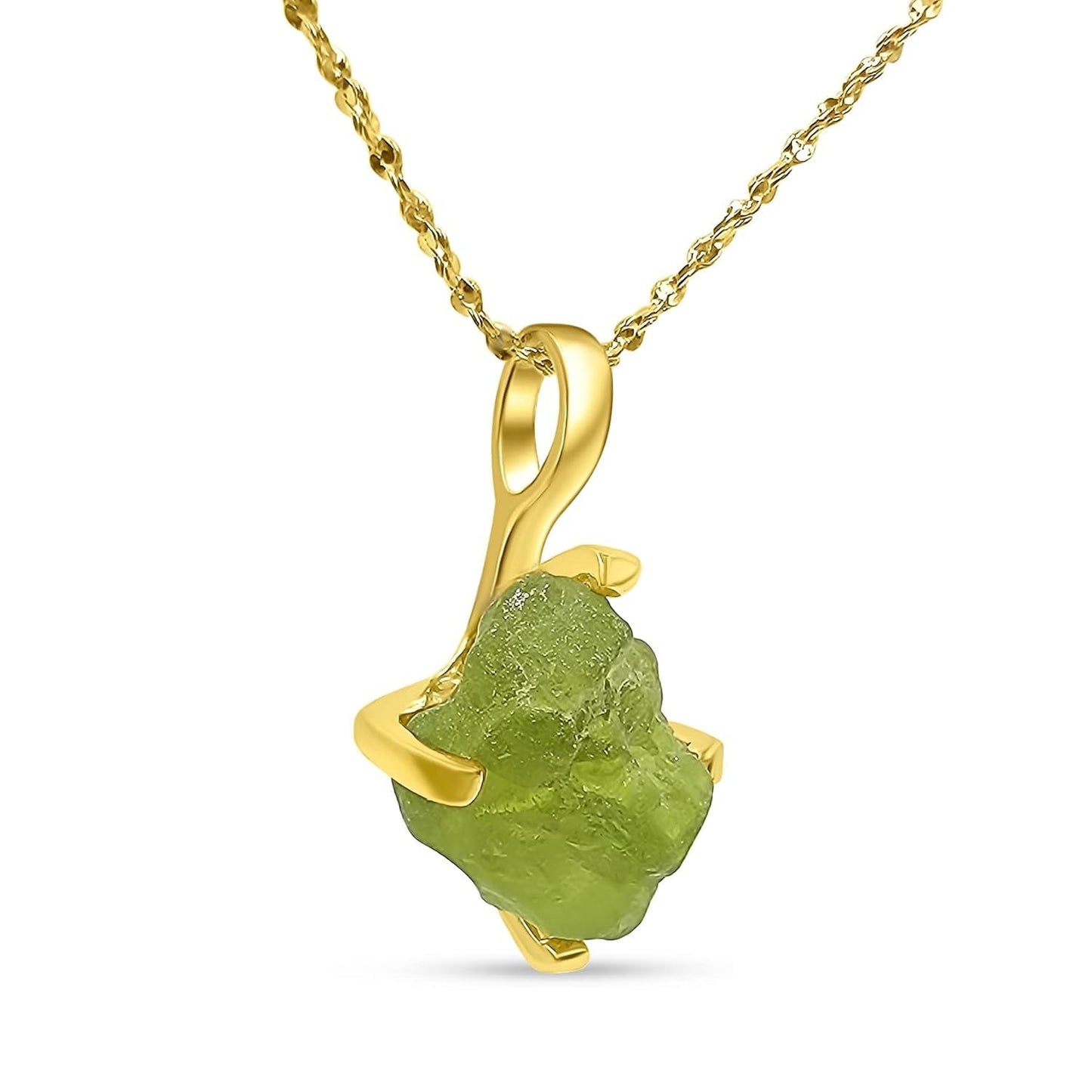 Natural Raw Peridot Chain Pendant Necklace with Yellow Gold over 925 Sterling Silver, August Birthstone Dainty Solitaire Gift for Her, (Peridot) - WORLD TIME VISITS