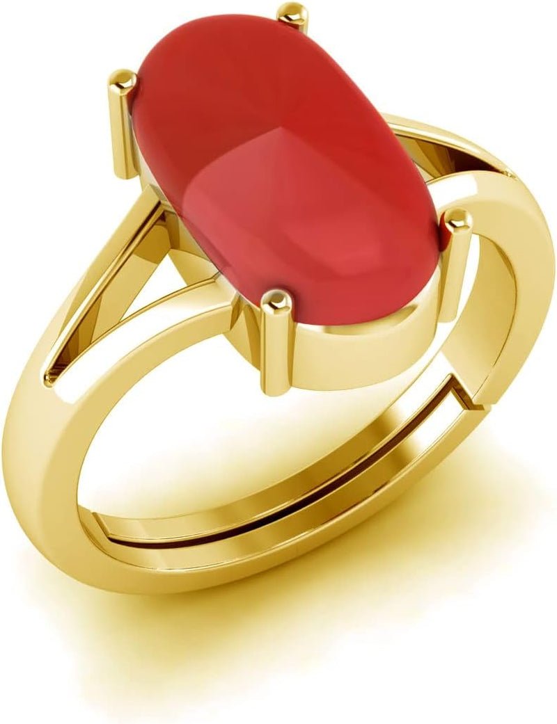 Natural Red Coral Moonga Certified Jewelry Gifts Ring 8.20 Carat Astrological Birthstone 22K Gold Plated Adjustable Ring for Men or Women - WORLD TIME VISITS