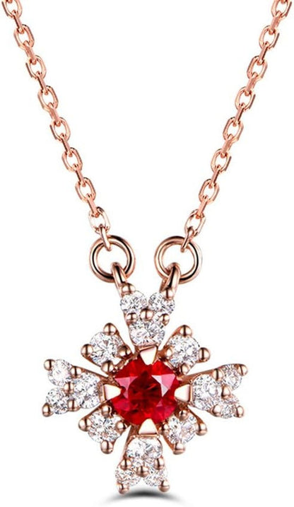Natural Red Ruby Diamond Pendant Solid 14K Rose Gold Antique 925 Sterling Silver Necklace Chain Retro - WORLD TIME VISITS