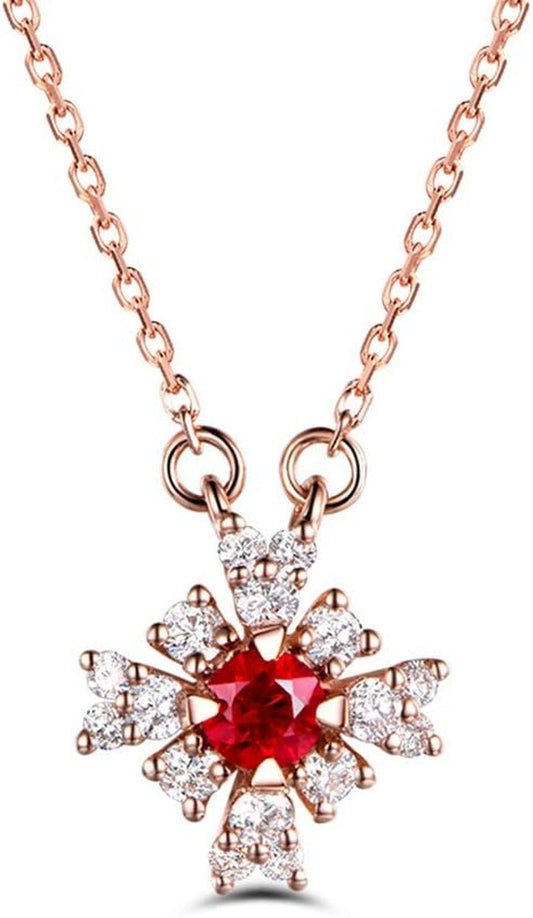 Natural Red Ruby Diamond Pendant Solid 14K Rose Gold Antique 925 Sterling Silver Necklace Chain Retro - WORLD TIME VISITS