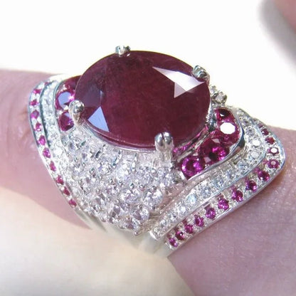 Natural Ruby Gemstone 925 Sterling Silver Wedding Engagement Ring Women's Jewelry Gifts