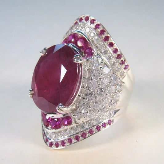 Natural Ruby Gemstone 925 Sterling Silver Wedding Engagement Ring Women's Jewelry Gifts - WORLD TIME VISITS