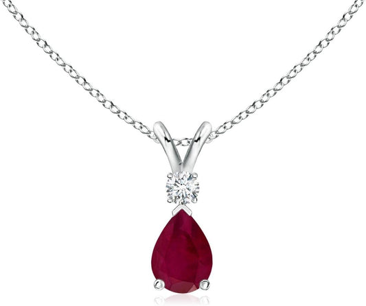 Natural Ruby Teardrop Pendant with Diamond in Silver / 14K Solid Gold/Platinum | July Birthstone, Birthday, Engagement, Anniversary, Wedding Jewelry Gift for Women - WORLD TIME VISITS
