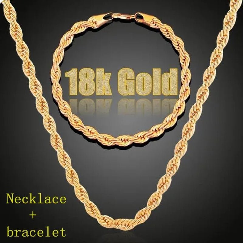 (Necklace + Bracelet) New Luxury Men and Women 18 - karat Gold European Classic Silver Twist Necklace Bride Engagement Ornaments - WORLD TIME VISITS