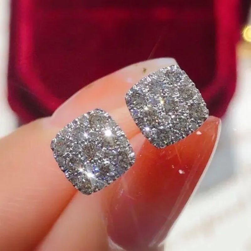 Necklace Earring Jewelry 925 Silver Micro Pave Diamond Square Pendant Necklace for Women Bridal Wedding Clavicle Necklace