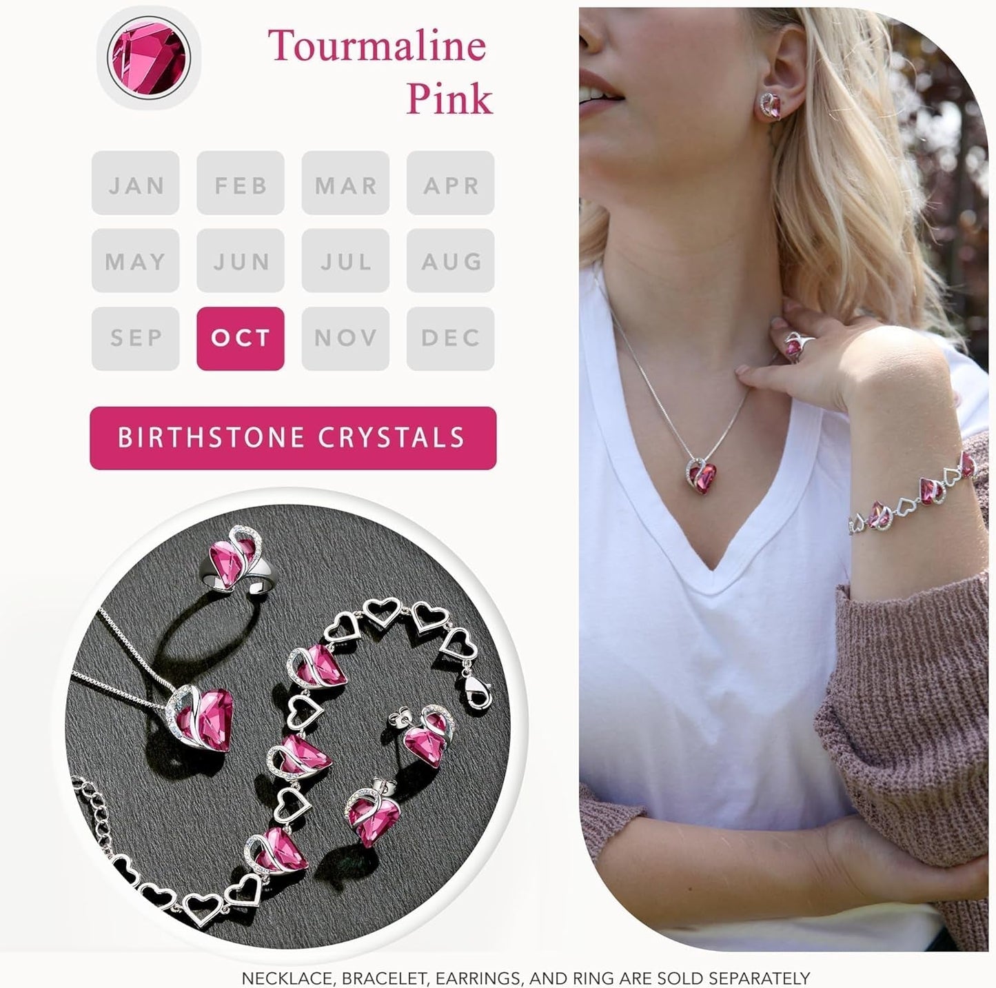 Necklaces for Women, Infinity Love Heart Pendant with Birthstone Crystals, Jewelry Gifts for Wife, Silver Plated 18 + 2 Inch Chain, Birthday or Chrismas Holiday Gift for Her, Mom, Girlfriends
