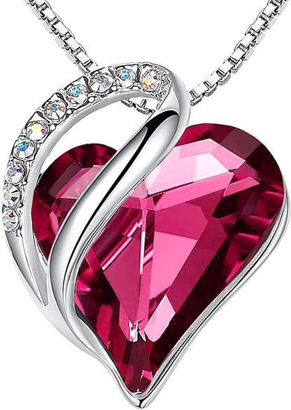 Necklaces for Women, Infinity Love Heart Pendant with Birthstone Crystals, Jewelry Gifts for Wife, Silver Plated 18 + 2 Inch Chain, Birthday or Chrismas Holiday Gift for Her, Mom, Girlfriends - WORLD TIME VISITS