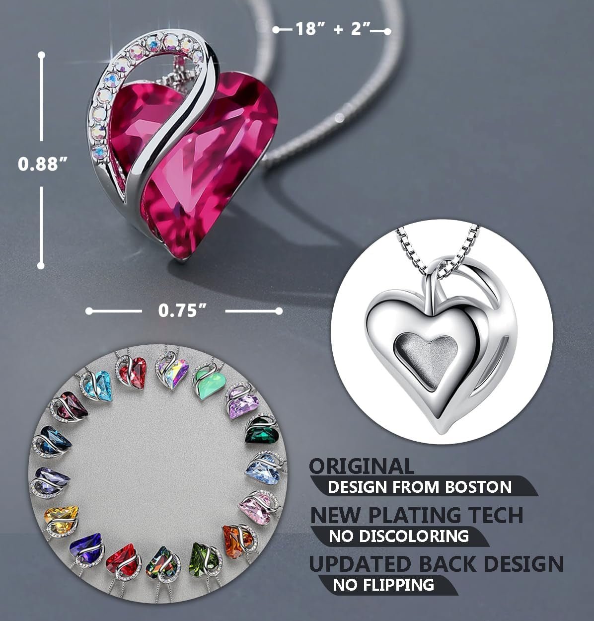 Necklaces for Women, Infinity Love Heart Pendant with Birthstone Crystals, Jewelry Gifts for Wife, Silver Plated 18 + 2 Inch Chain, Birthday or Chrismas Holiday Gift for Her, Mom, Girlfriends
