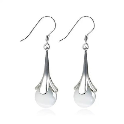 NEW ARRIVAL 925 Sterling Silver Long Earring Simple Round Moonstone Dashing Woman Huggie Stud Christmas Birthday Gift Diamond Jewelry Bridal Lady Earrings