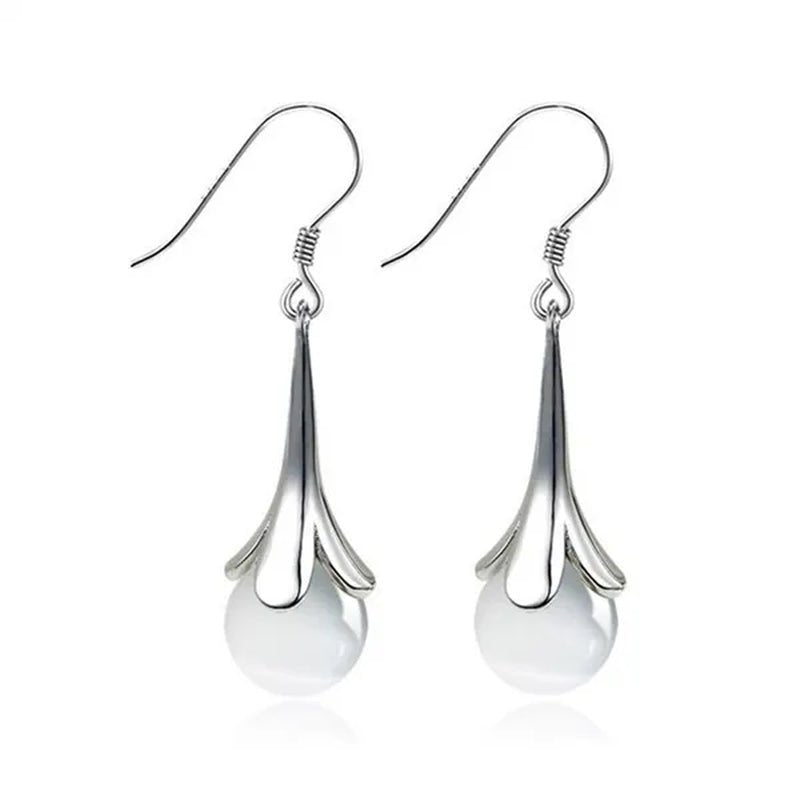 NEW ARRIVAL 925 Sterling Silver Long Earring Simple Round Moonstone Dashing Woman Huggie Stud Christmas Birthday Gift Diamond Jewelry Bridal Lady Earrings