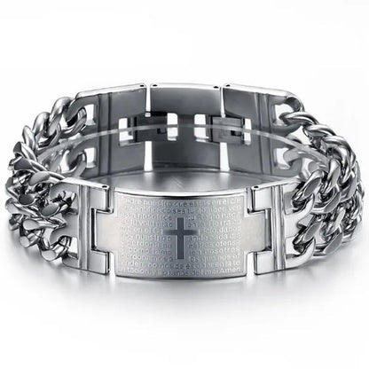 New Arrive Men's Fashion Jewelry Punk Rock Wide Silver 316L Stainless Steel Holy Bible Cross Link Chain Bracelet Bangle , Mens Gift BY EZMAX - WORLD TIME VISITS