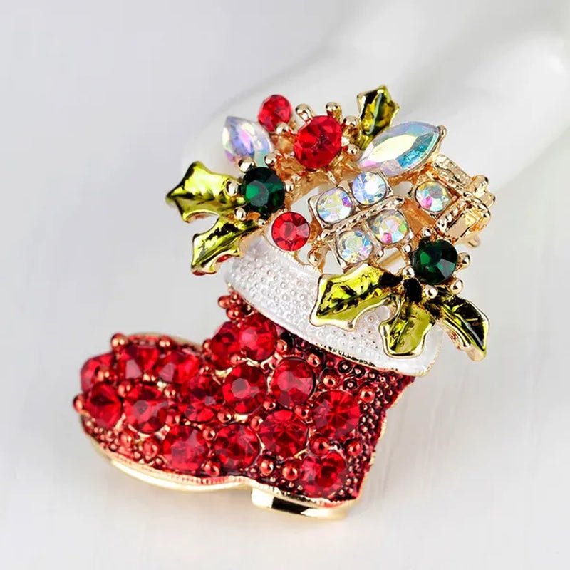 NEW Christmas Brooch Diamond Christmas Boots Snowflake Socks Brooch Cartoon Badge Christmas Gift