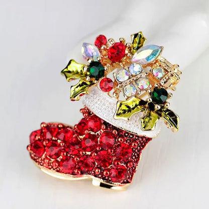 NEW Christmas Brooch Diamond Christmas Boots Snowflake Socks Brooch Cartoon Badge Christmas Gift