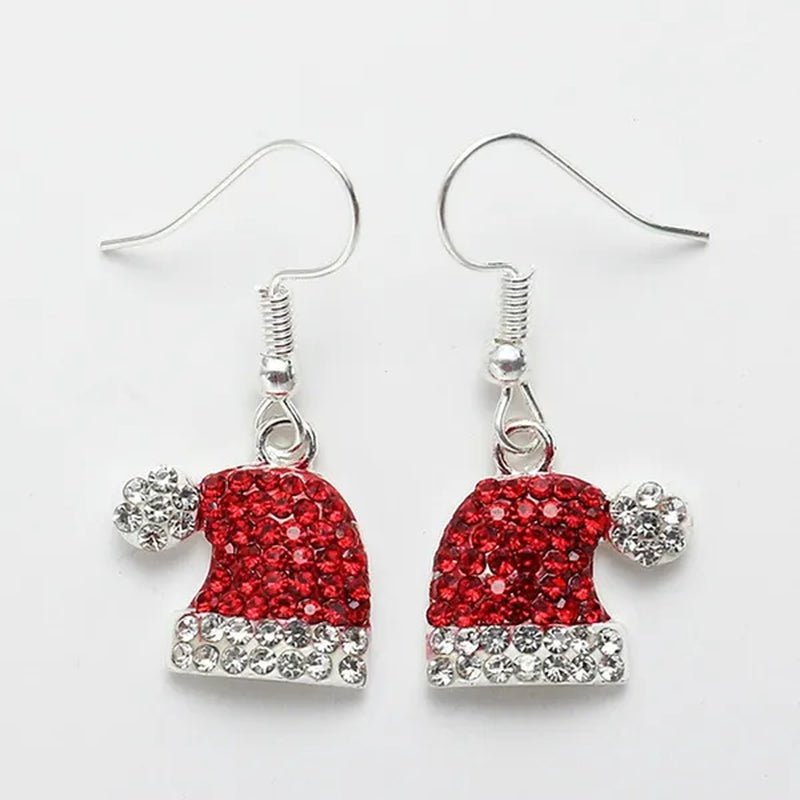 New Christmas Earrings Christmas Hat Diamond Earrings Red Diamonds Elk Snowflake Antler Earrings Red Cute Girl Lady Christmas Decorations