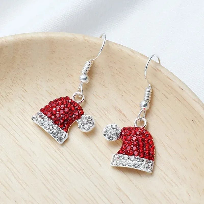 New Christmas Earrings Christmas Hat Diamond Earrings Red Diamonds Elk Snowflake Antler Earrings Red Cute Girl Lady Christmas Decorations