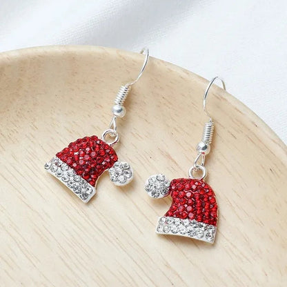 New Christmas Earrings Christmas Hat Diamond Earrings Red Diamonds Elk Snowflake Antler Earrings Red Cute Girl Lady Christmas Decorations