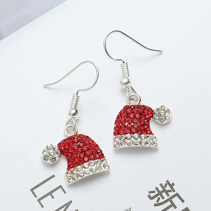 New Christmas Earrings Christmas Hat Diamond Earrings Red Diamonds Elk Snowflake Antler Earrings Red Cute Girl Lady Christmas Decorations