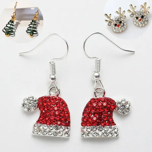 New Christmas Earrings Christmas Hat Diamond Earrings Red Diamonds Elk Snowflake Antler Earrings Red Cute Girl Lady Christmas Decorations - WORLD TIME VISITS