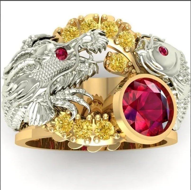 New Classic Fashion Men's 14K Gold Ring Two - tone Wrap Dragon 925 sterling Silver Party Ruby Men's Engagement Wedding Ring Jewelry Hip Hop Style Bracelet Size 5 - 14 - WORLD TIME VISITS